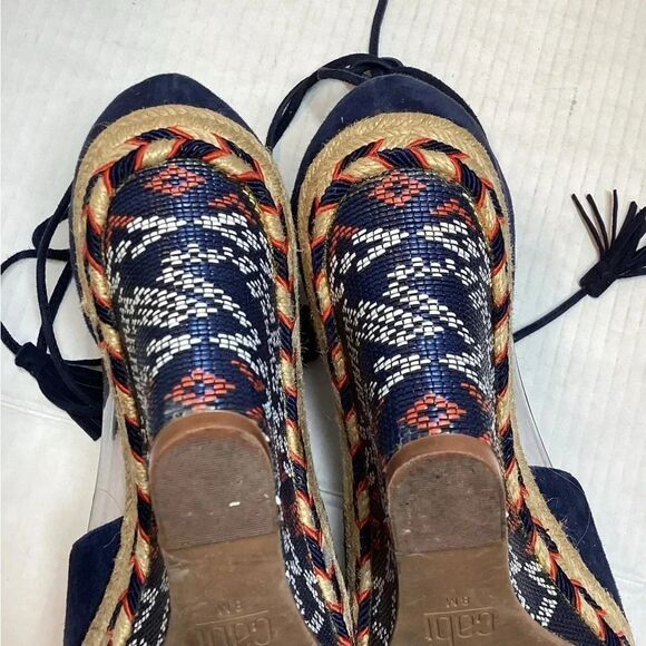 Cabi isla‎ espadrille wedged suede sandal navy blue - Picture 8 of 9